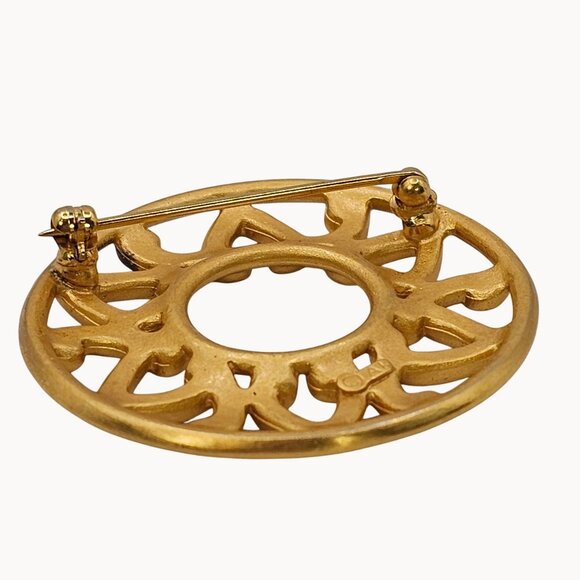 Anne Klein Brooch Gold Tone Round Filigree Mandela Regencycore Classy Pin - Picture 7 of 14